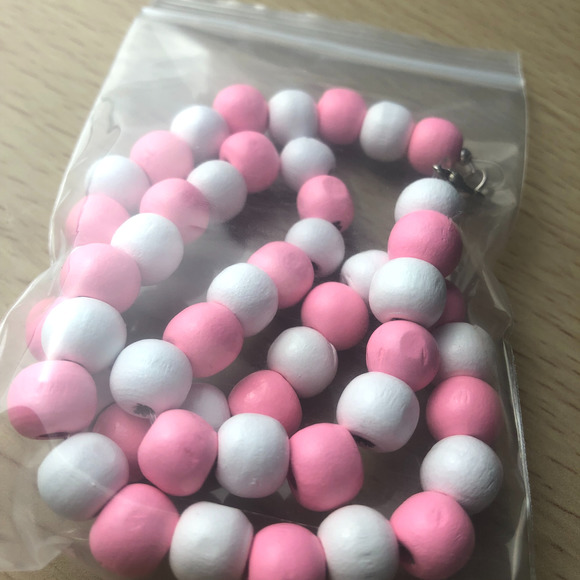 Handmade Lava Beaded Necklace Pink And White - Picture 2 of 4